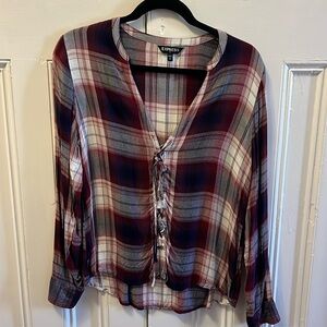 Express Lace Up Plaid Top